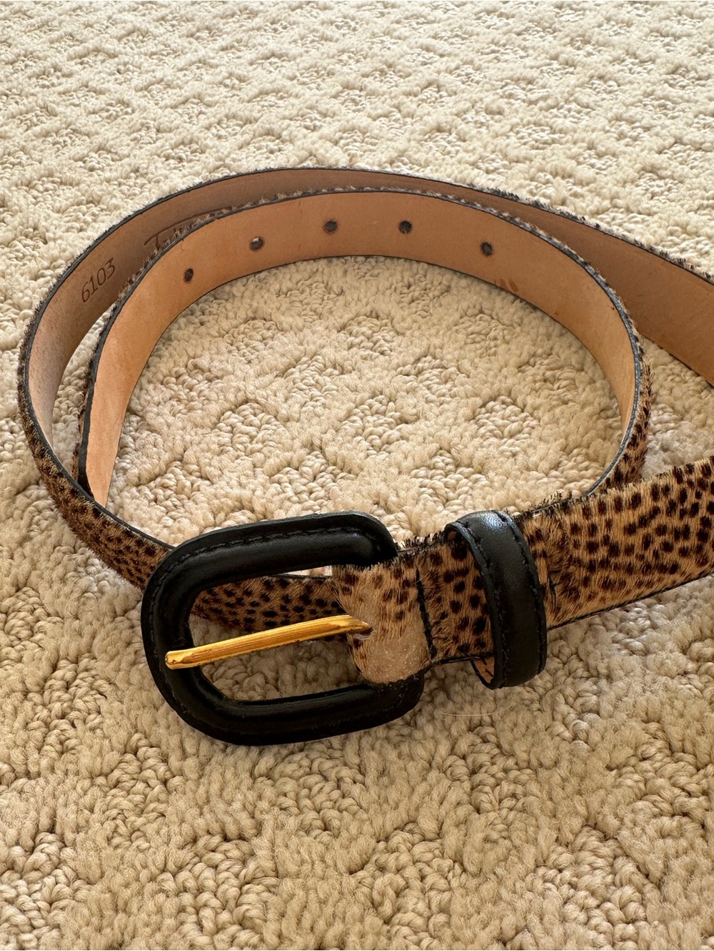 Talbots Leopard Print Faux-Calfhair Women's Belt with Black Buckle
